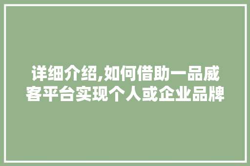 详细介绍,如何借助一品威客平台实现个人或企业品牌价值最大化