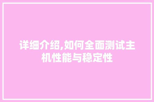 详细介绍,如何全面测试主机性能与稳定性