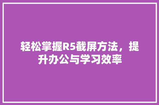 轻松掌握R5截屏方法，提升办公与学习效率