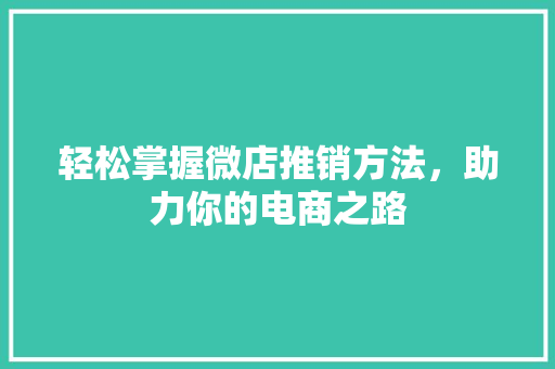 轻松掌握微店推销方法，助力你的电商之路