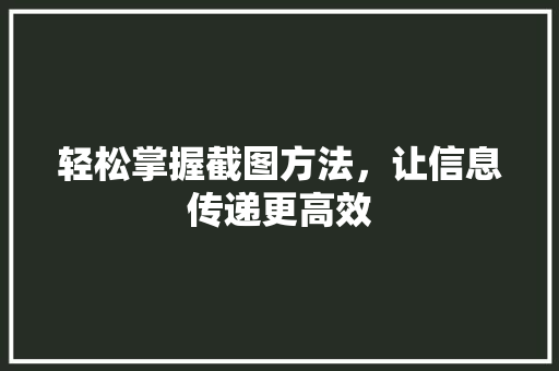 轻松掌握截图方法，让信息传递更高效