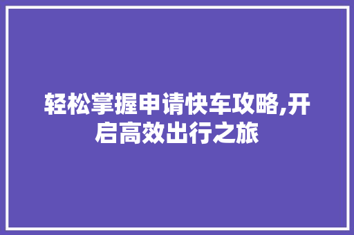 轻松掌握申请快车攻略,开启高效出行之旅