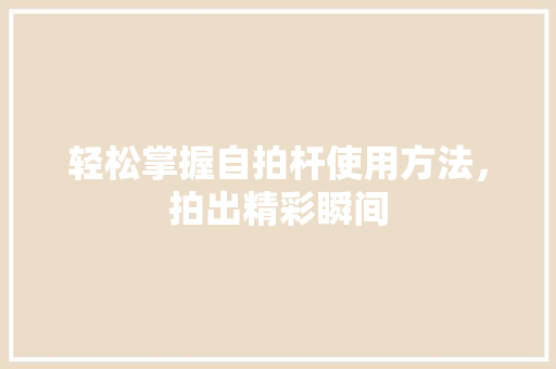 轻松掌握自拍杆使用方法，拍出精彩瞬间 Web前端