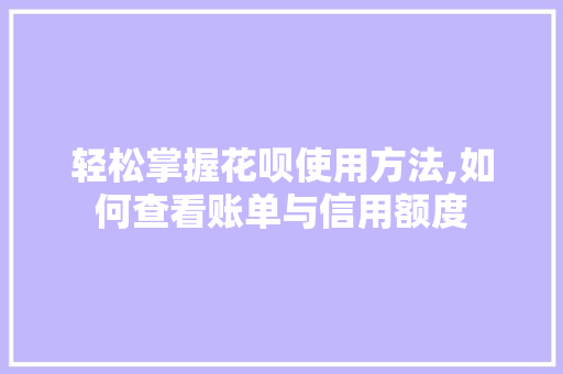 轻松掌握花呗使用方法,如何查看账单与信用额度