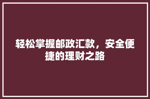 轻松掌握邮政汇款，安全便捷的理财之路 友链在线
