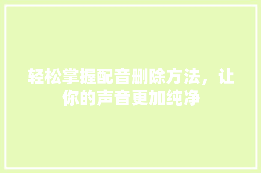 轻松掌握配音删除方法，让你的声音更加纯净