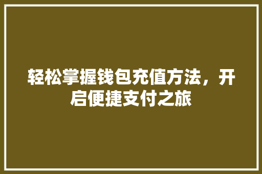 轻松掌握钱包充值方法，开启便捷支付之旅