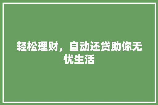 轻松理财，自动还贷助你无忧生活 SEO教程