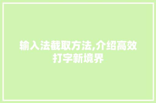 输入法截取方法,介绍高效打字新境界