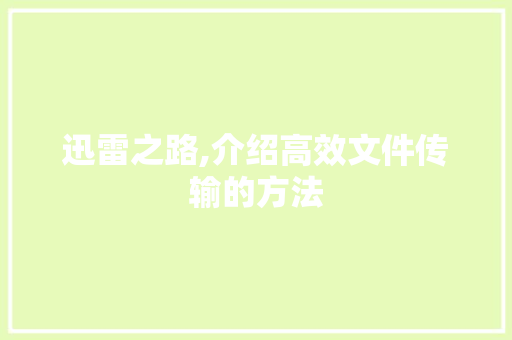 迅雷之路,介绍高效文件传输的方法 Web前端