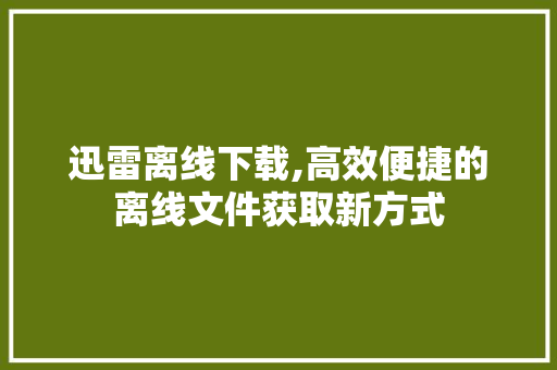 迅雷离线下载,高效便捷的离线文件获取新方式