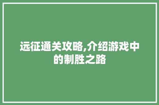 远征通关攻略,介绍游戏中的制胜之路