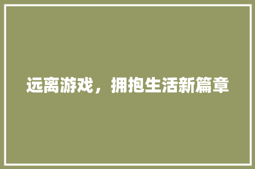 远离游戏，拥抱生活新篇章