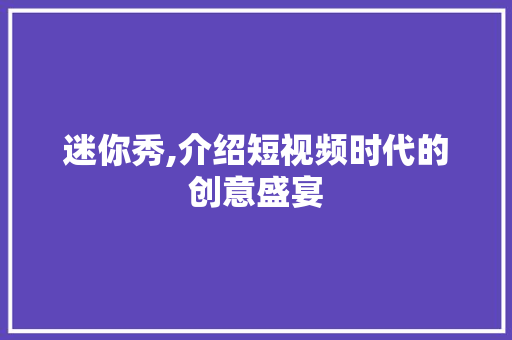 迷你秀,介绍短视频时代的创意盛宴