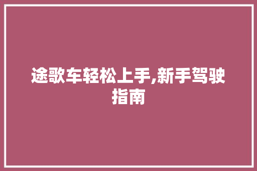 途歌车轻松上手,新手驾驶指南