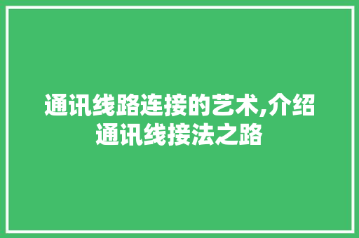 通讯线路连接的艺术,介绍通讯线接法之路