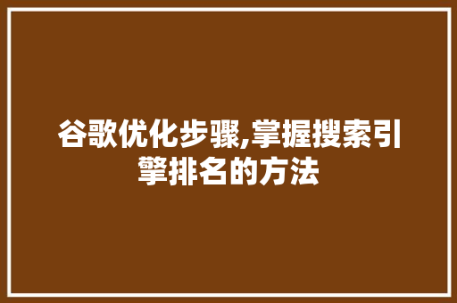 谷歌优化步骤,掌握搜索引擎排名的方法