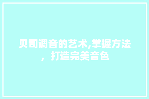 贝司调音的艺术,掌握方法，打造完美音色