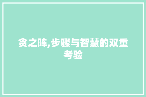 贪之阵,步骤与智慧的双重考验
