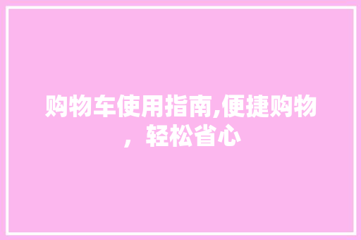 购物车使用指南,便捷购物，轻松省心 Web前端