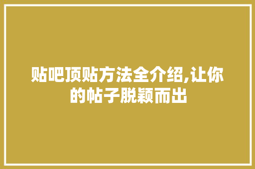 贴吧顶贴方法全介绍,让你的帖子脱颖而出
