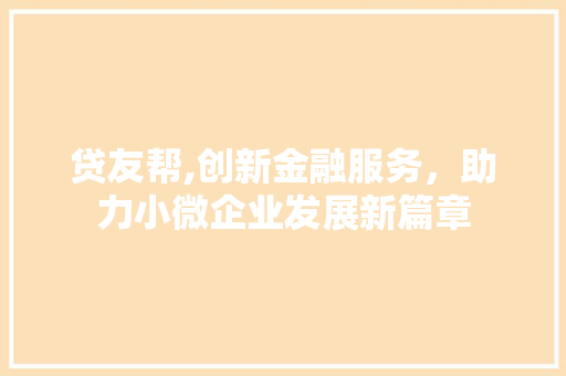 贷友帮,创新金融服务，助力小微企业发展新篇章