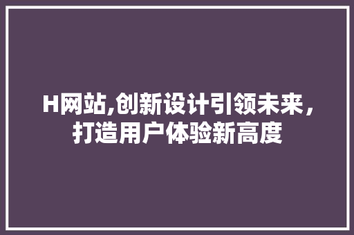 H网站,创新设计引领未来，打造用户体验新高度