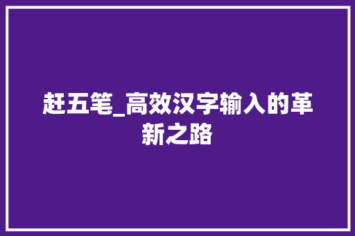 赶五笔_高效汉字输入的革新之路