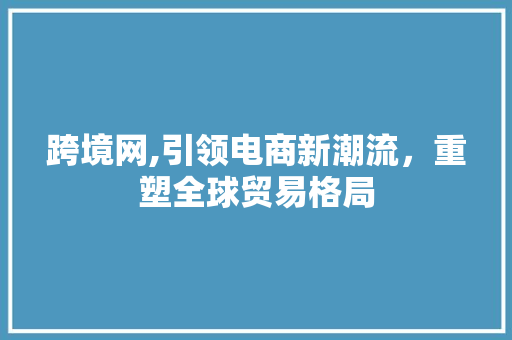 跨境网,引领电商新潮流，重塑全球贸易格局