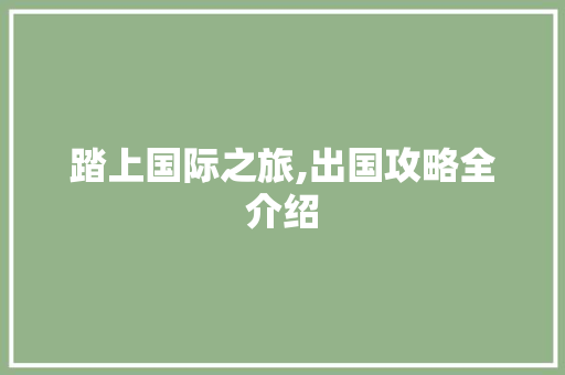 踏上国际之旅,出国攻略全介绍 服务器/数据库 踏上国际之旅,出国攻略全介绍 服务器/数据库