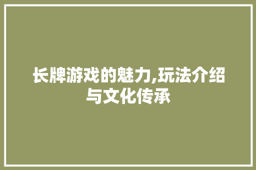 长牌游戏的魅力,玩法介绍与文化传承