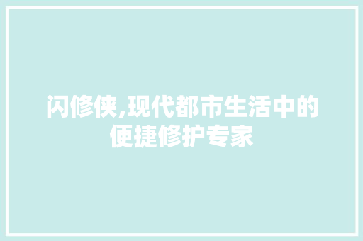 闪修侠,现代都市生活中的便捷修护专家