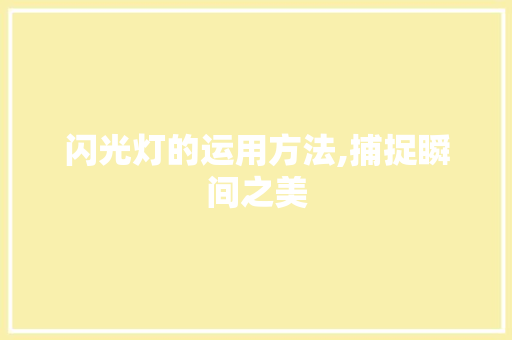 闪光灯的运用方法,捕捉瞬间之美