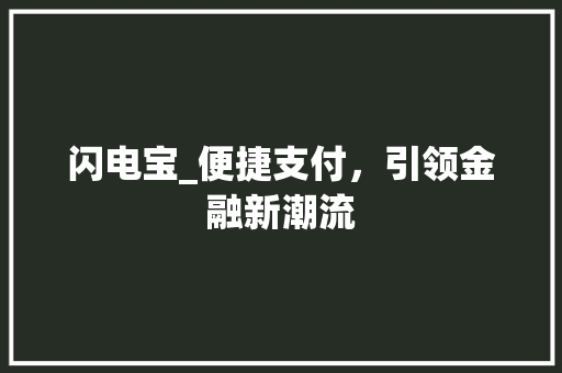 闪电宝_便捷支付，引领金融新潮流
