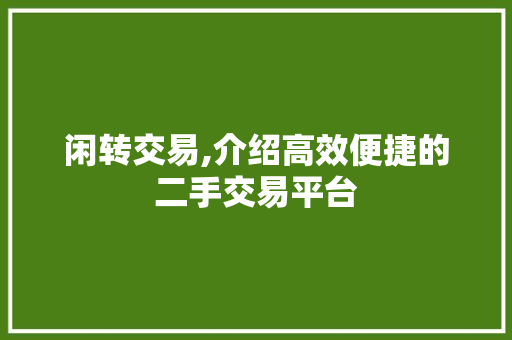 闲转交易,介绍高效便捷的二手交易平台