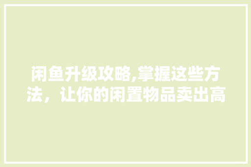 闲鱼升级攻略,掌握这些方法，让你的闲置物品卖出高价！