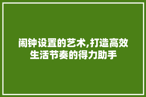 闹钟设置的艺术,打造高效生活节奏的得力助手 Web前端