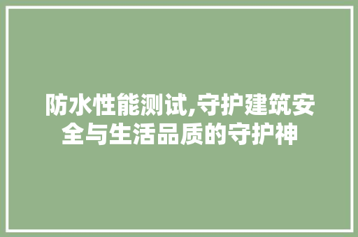 防水性能测试,守护建筑安全与生活品质的守护神