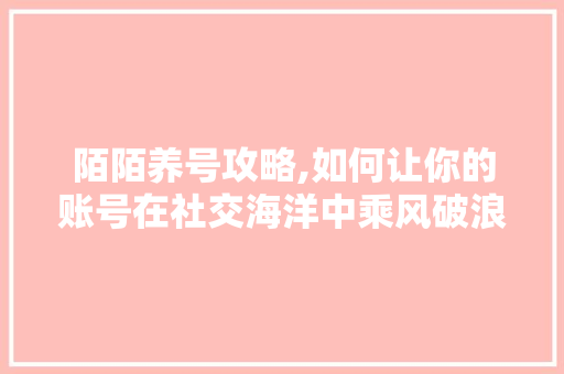 陌陌养号攻略,如何让你的账号在社交海洋中乘风破浪