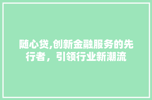 随心贷,创新金融服务的先行者，引领行业新潮流