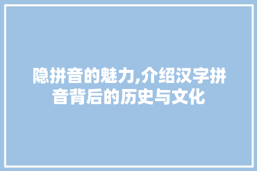 隐拼音的魅力,介绍汉字拼音背后的历史与文化