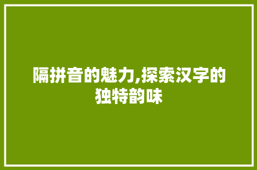 隔拼音的魅力,探索汉字的独特韵味