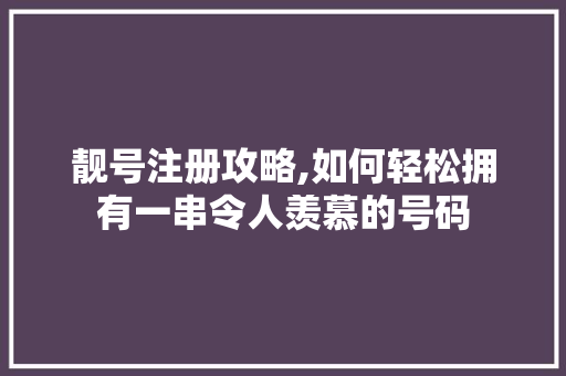 靓号注册攻略,如何轻松拥有一串令人羡慕的号码