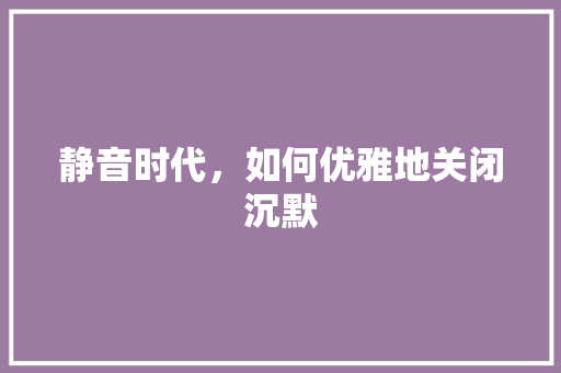 静音时代，如何优雅地关闭沉默 Web前端