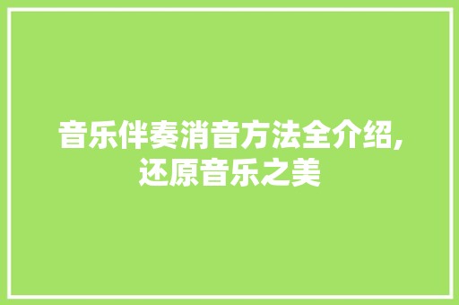 音乐伴奏消音方法全介绍,还原音乐之美 SEO教程
