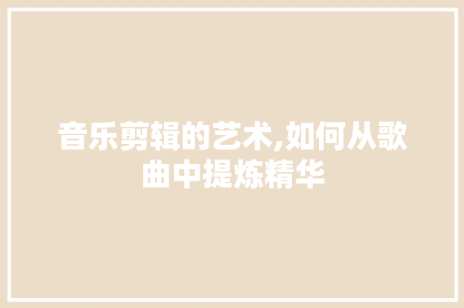 音乐剪辑的艺术,如何从歌曲中提炼精华 友链在线