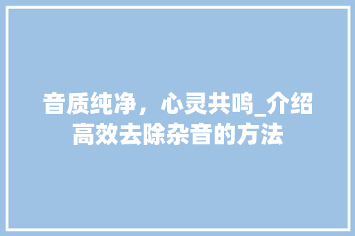 音质纯净，心灵共鸣_介绍高效去除杂音的方法