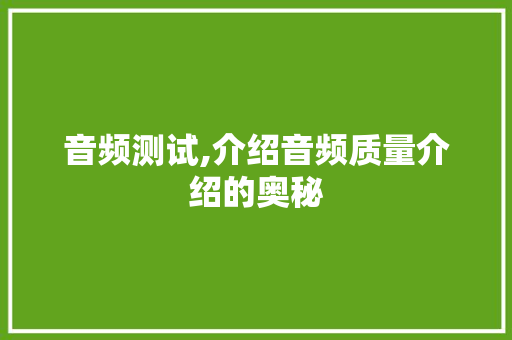 音频测试,介绍音频质量介绍的奥秘