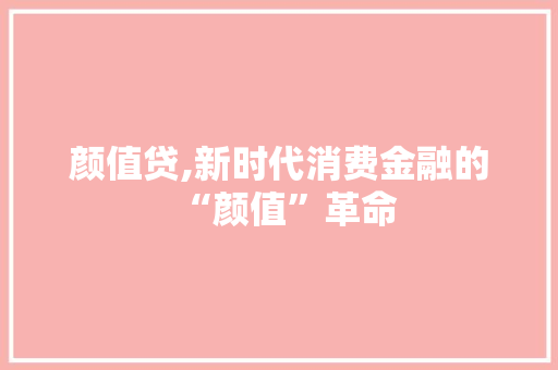 颜值贷,新时代消费金融的“颜值”革命 友链在线