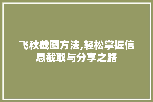 飞秋截图方法,轻松掌握信息截取与分享之路 友链在线